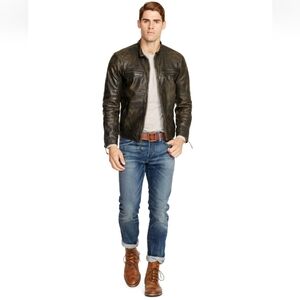 Polo Ralph Lauren Motorcycle Cafe Racer Distressed Leather Jacket Brown L Coat